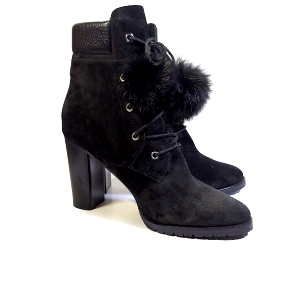 Jimmy Choo Elba 95 Black Suede Boots With Fur Pom Poms!🖤